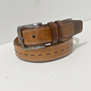 Vintage Mezlan Mens Dress Belt  Brown Leather Stitching Lacing Spain 32